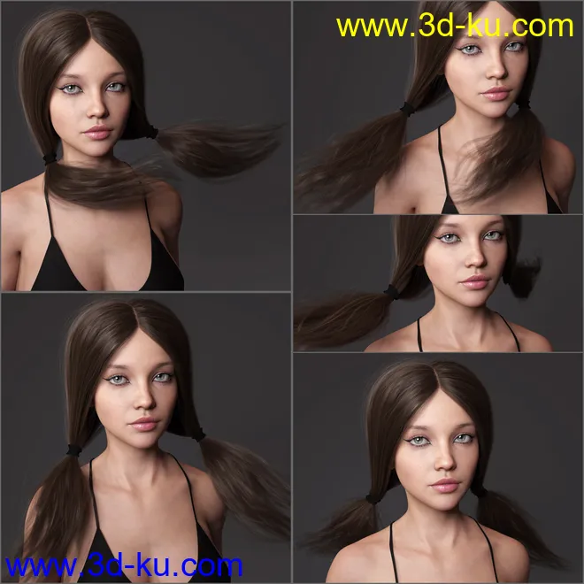 Loose Pigtails Hair for Genesis 3 and 8 Female(s)模型的图片19