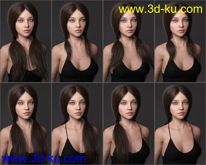 Loose Pigtails Hair for Genesis 3 and 8 Female(s)模型的图片20