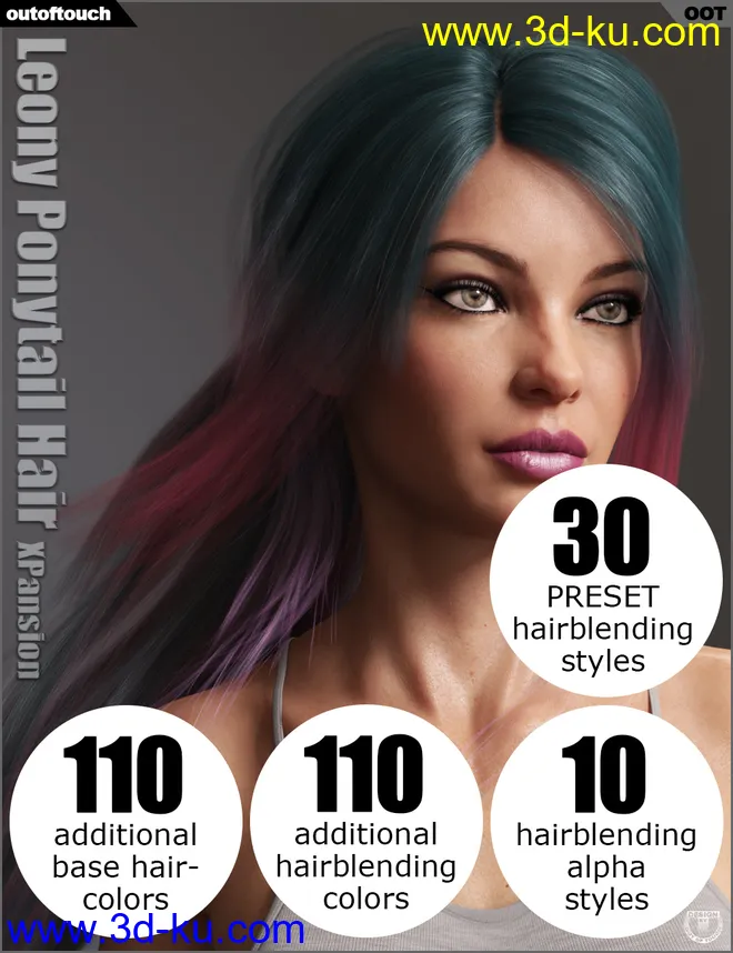OOT Hairblending 2.0 Texture XPansion for Leony Wet & Dry Ponytail Hair模型的图片1