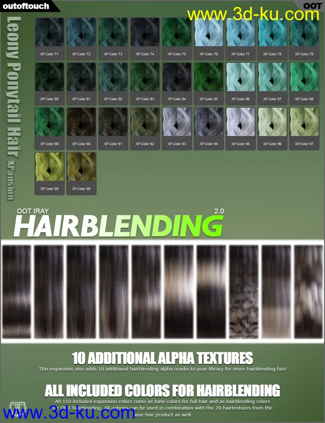 OOT Hairblending 2.0 Texture XPansion for Leony Wet & Dry Ponytail Hair模型的图片3