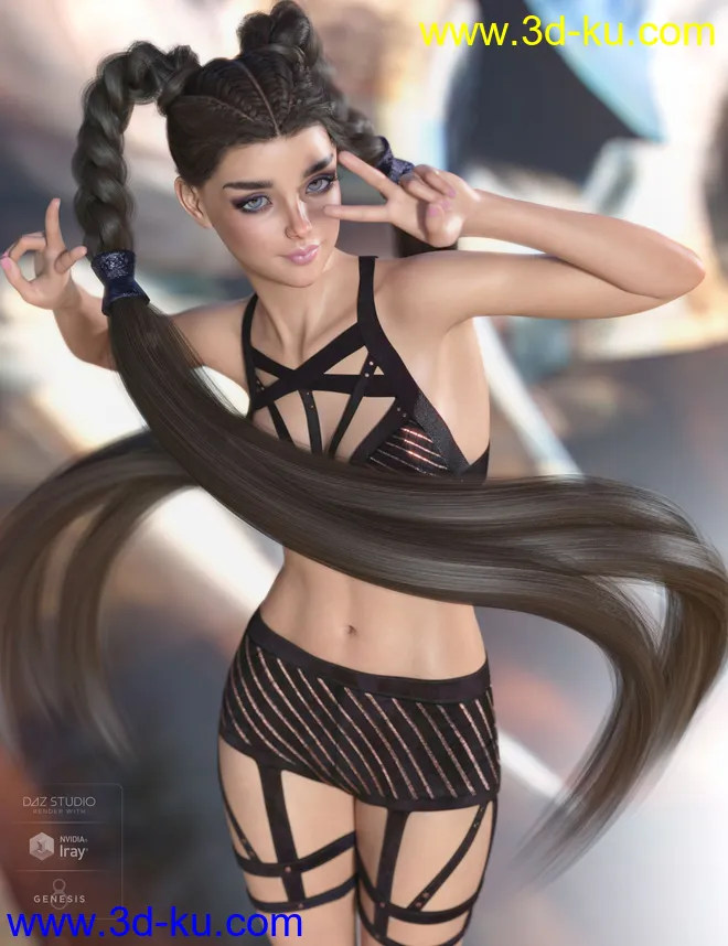 Rowan Hair for Genesis 3 & 8 Female(s)模型的图片1