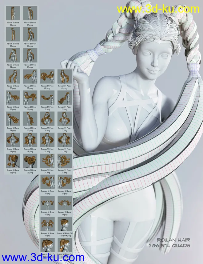 Rowan Hair for Genesis 3 & 8 Female(s)模型的图片11