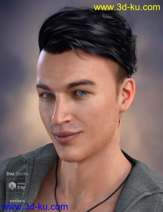 Terence Flipped Hair for Genesis 3 and 8 Male(s)模型的图片1