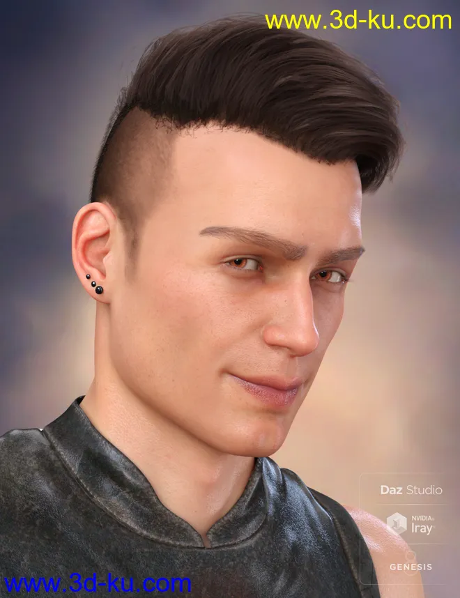 Terence Flipped Hair for Genesis 3 and 8 Male(s)模型的图片2
