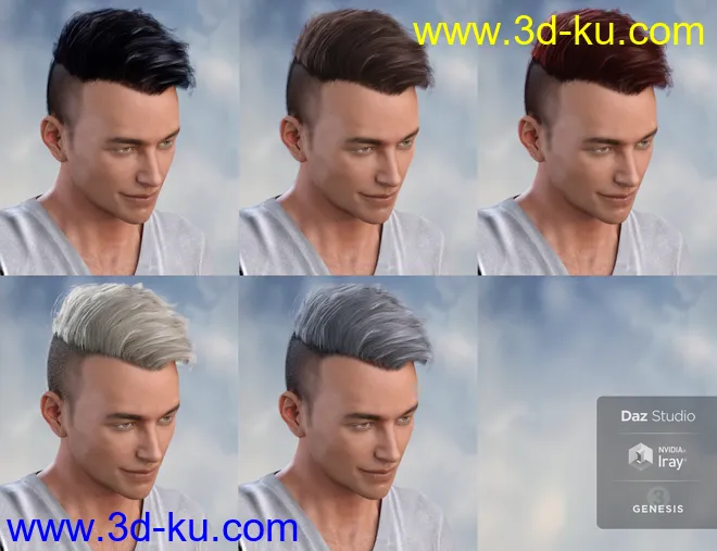 Terence Flipped Hair for Genesis 3 and 8 Male(s)模型的图片7