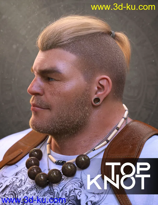 Top Knot Hair and Beard for Genesis 3 and 8模型的图片1