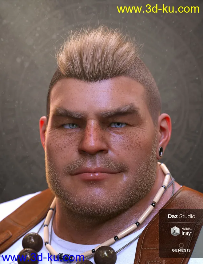 Top Knot Hair and Beard for Genesis 3 and 8模型的图片2