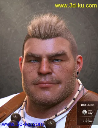 3D打印模型Top Knot Hair and Beard for Genesis 3 and 8的图片