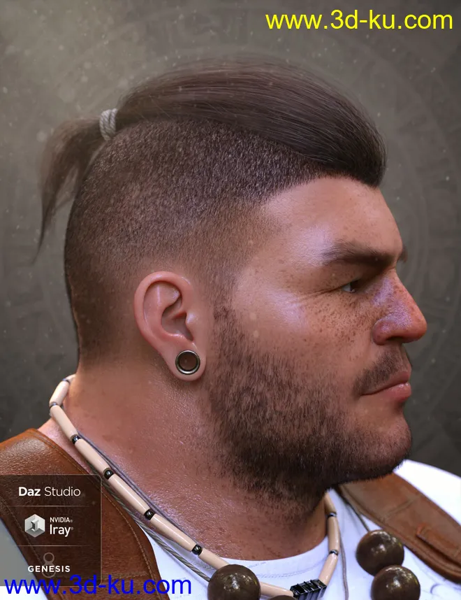 Top Knot Hair and Beard for Genesis 3 and 8模型的图片3