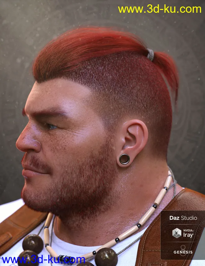 Top Knot Hair and Beard for Genesis 3 and 8模型的图片5