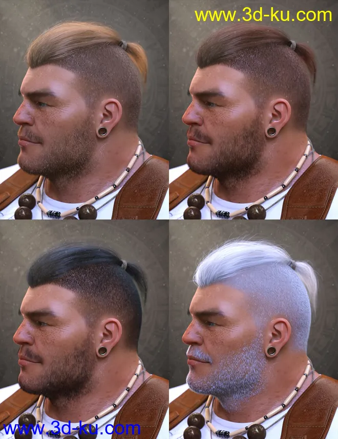 Top Knot Hair and Beard for Genesis 3 and 8模型的图片6
