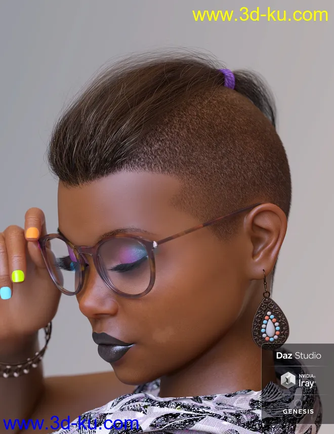 Top Knot Hair and Beard for Genesis 3 and 8模型的图片10