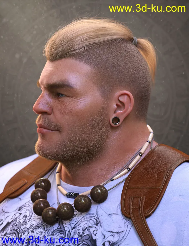 Top Knot Hair and Beard for Genesis 3 and 8模型的图片14
