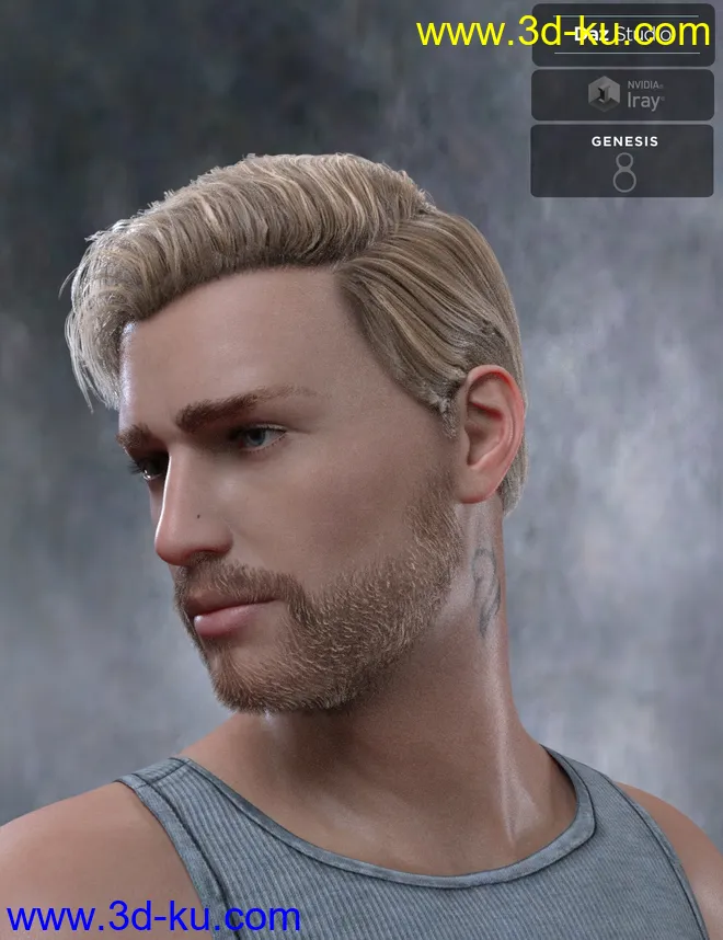 Trevor Hair Set for Genesis 8 Male(s)模型的图片4