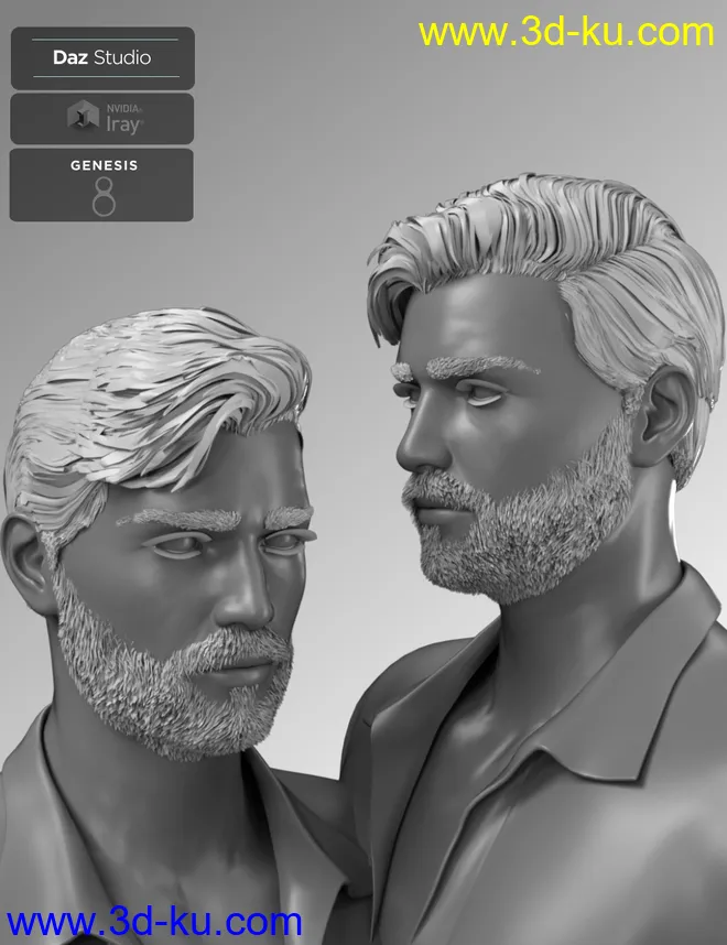 Trevor Hair Set for Genesis 8 Male(s)模型的图片8