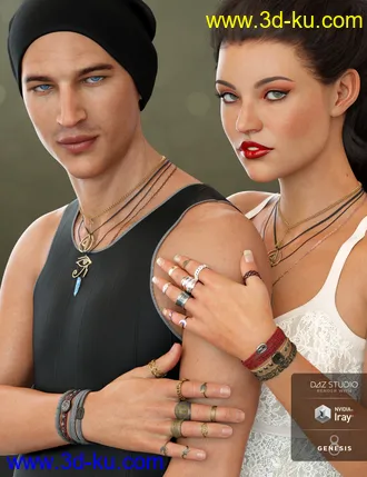 Unisex Jewelry for Genesis 8 Male(s) & Female(s)模型的图片1