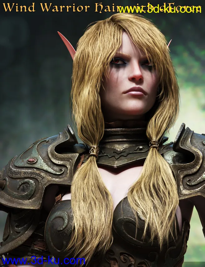 Wind Warrior Hair with dForce for Genesis 8 Female(s)模型的图片1