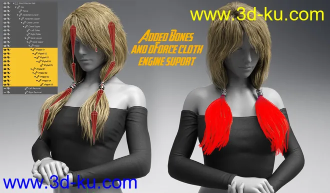Wind Warrior Hair with dForce for Genesis 8 Female(s)模型的图片3