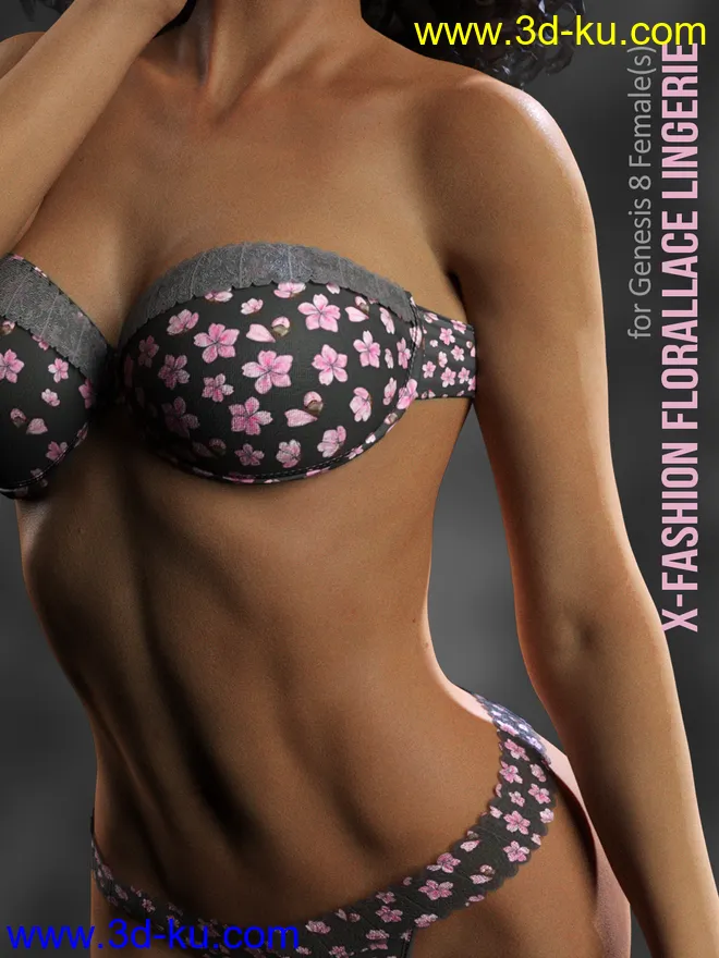 X-Fashion Floral Lace Lingerie for Genesis 8 Females模型的图片1