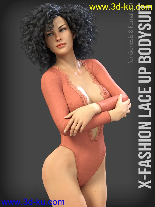 X-Fashion Lace Up Bodysuit for Genesis 8 Female模型的图片1
