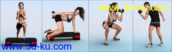 Z Aerobics Step & Dumbbells Props and Poses for Genesis 3 and 8模型的图片4