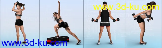 Z Aerobics Step & Dumbbells Props and Poses for Genesis 3 and 8模型的图片5