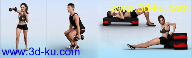 Z Aerobics Step & Dumbbells Props and Poses for Genesis 3 and 8模型的图片6