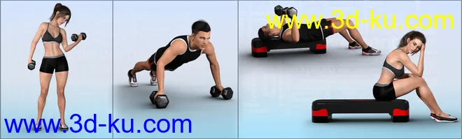 Z Aerobics Step & Dumbbells Props and Poses for Genesis 3 and 8模型的图片7