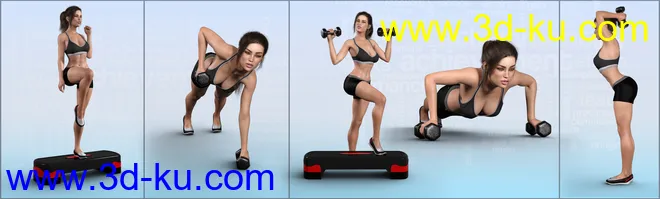 Z Aerobics Step & Dumbbells Props and Poses for Genesis 3 and 8模型的图片9