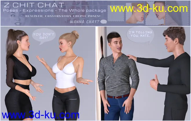 Z Chit Chat Poses and Partials for Genesis 3 and 8模型的图片4