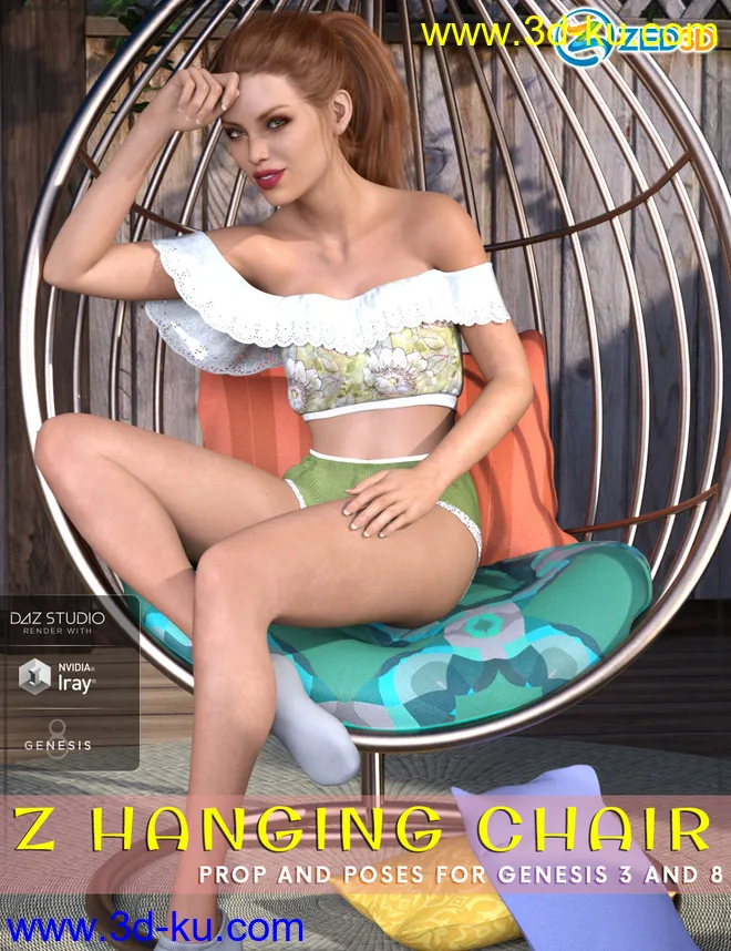 Z Hanging Chair - Prop and Poses for Genesis 3 and 8模型的图片1