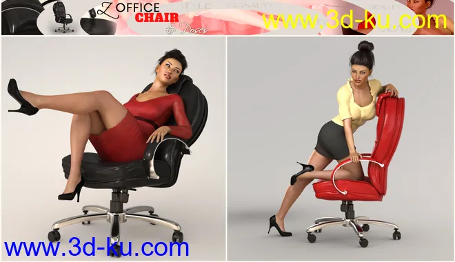 Z Morphing Leather Office Chair & Poses for Genesis 3 and 8模型的图片5