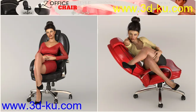 Z Morphing Leather Office Chair & Poses for Genesis 3 and 8模型的图片7