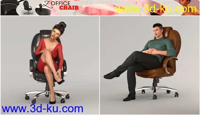 Z Morphing Leather Office Chair & Poses for Genesis 3 and 8模型的图片8