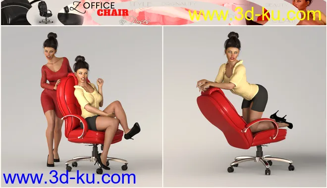 Z Morphing Leather Office Chair & Poses for Genesis 3 and 8模型的图片9