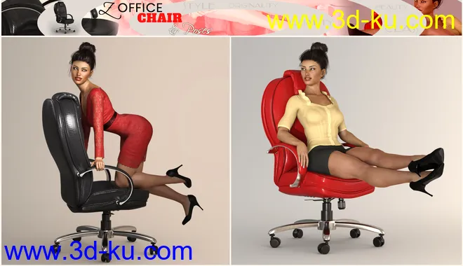 Z Morphing Leather Office Chair & Poses for Genesis 3 and 8模型的图片12