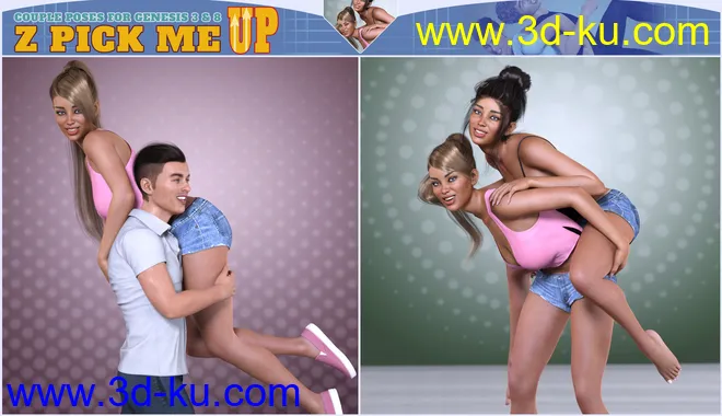 Z Pick Me Up Couple Poses for Genesis 3 and 8模型的图片5