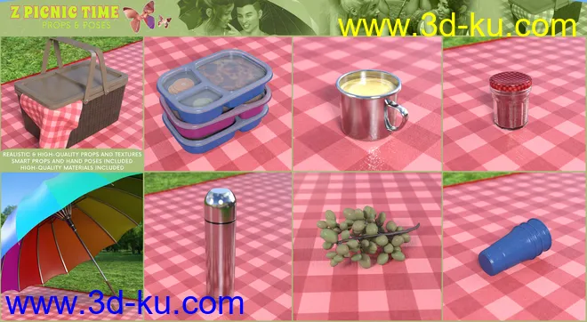 Z Picnic Time Props and Poses for Genesis 3 and 8模型的图片3
