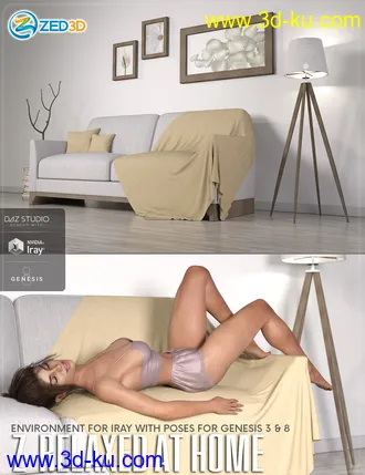 3D打印模型Z Relaxed at Home - Indoor Environment with Poses for Genesis 3 and 8的图片