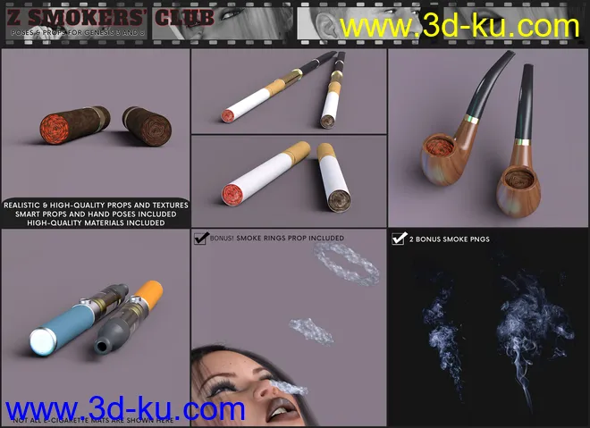 Z Smokers' Club Props Poses and Expressions for Genesis 3 and 8模型的图片3