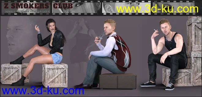 Z Smokers' Club Props Poses and Expressions for Genesis 3 and 8模型的图片9