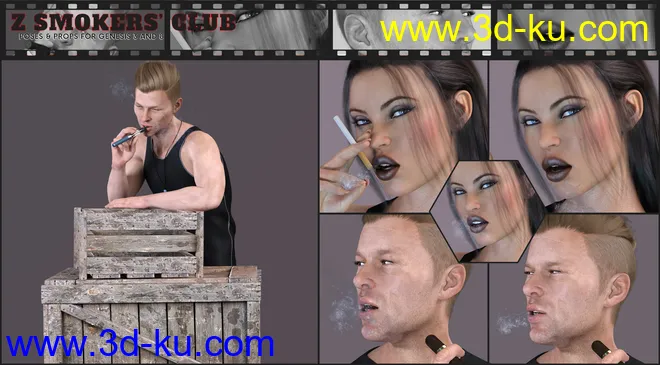 Z Smokers' Club Props Poses and Expressions for Genesis 3 and 8模型的图片10