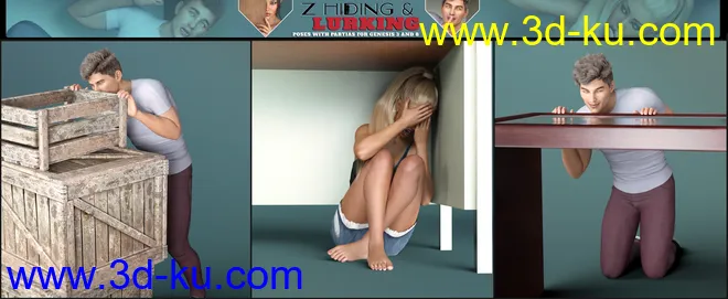 Z Utility Hiding and Lurking Poses and Partials for Genesis 3 and 8模型的图片8
