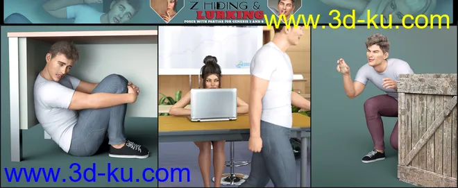 Z Utility Hiding and Lurking Poses and Partials for Genesis 3 and 8模型的图片10