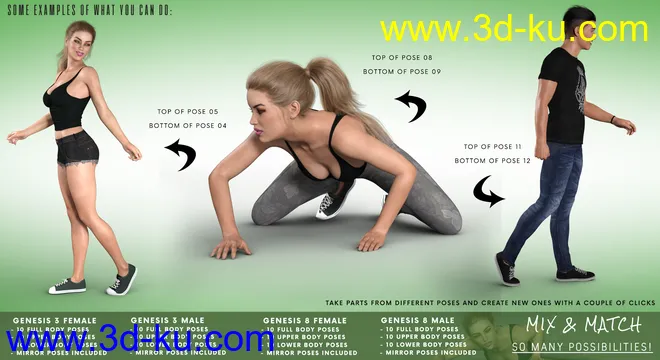 Z Utility Walking and Crawling Poses for Genesis 3 and 8模型的图片3