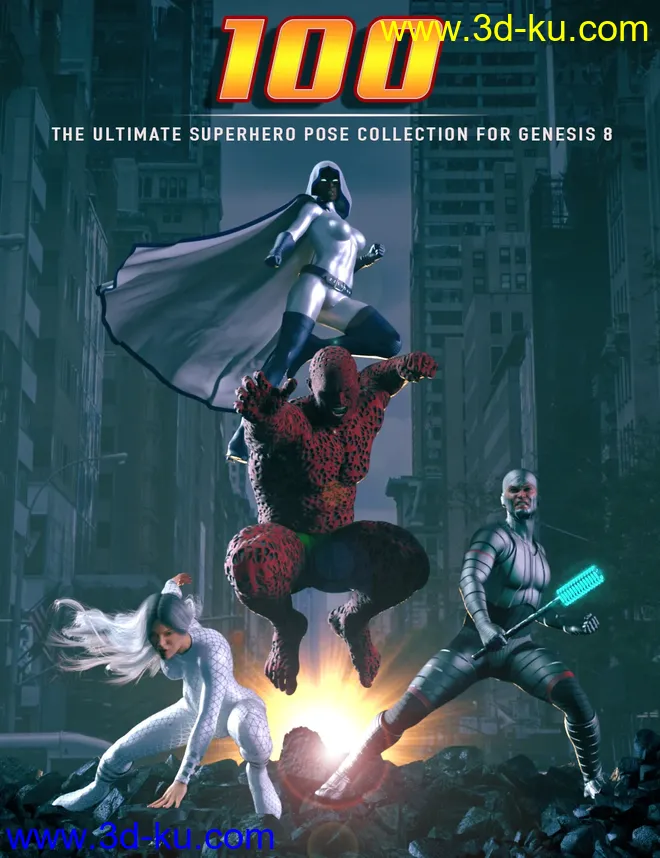 100 Ultimate Superhero Poses for Genesis 8模型的图片1