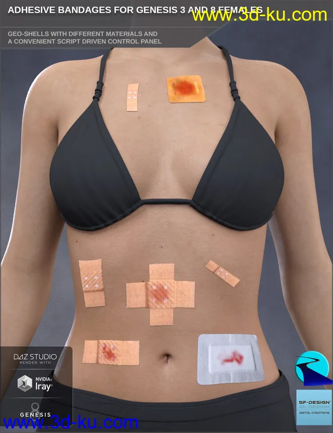 Adhesive Bandages for Genesis 3 and 8 Female(s)模型的图片1