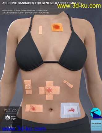 3D打印模型Adhesive Bandages for Genesis 3 and 8 Female(s)的图片