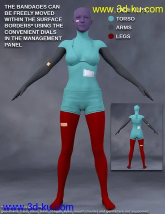 3D打印模型Adhesive Bandages for Genesis 3 and 8 Female(s)的图片