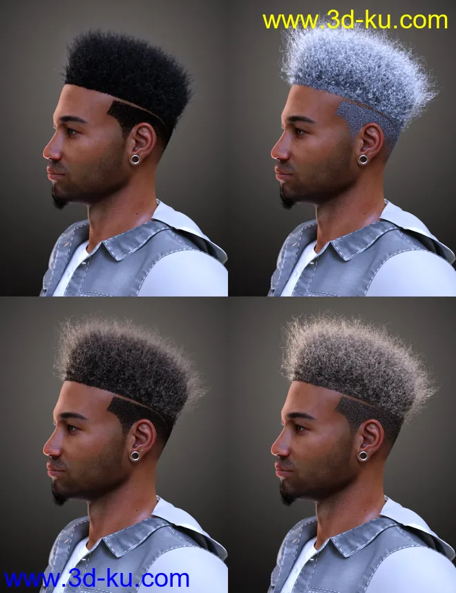Afro Fade Hair for Genesis 3 and 8模型的图片6